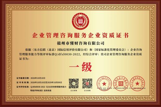 企业管理咨询服务企业资质证书一级（2024年正本）